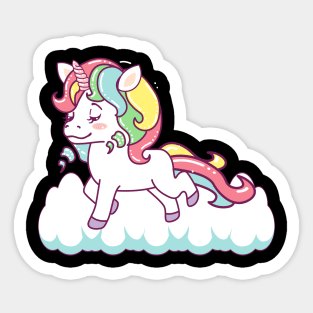 happy unicorn galloping on a cloud Sticker